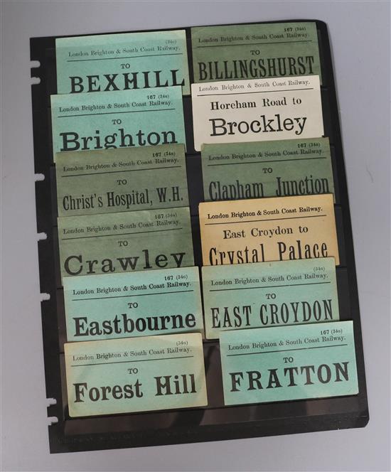 An album of 196 vintage railway luggage labels including examples for Brighton, Eastbourne, Bexhill etc.